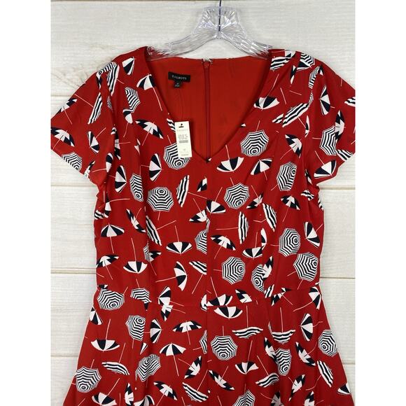NWT Talbots Dress Sz 12 Red Beach Umbrellas Martini V Neck Lined Sheath NWT - Picture 2 of 11